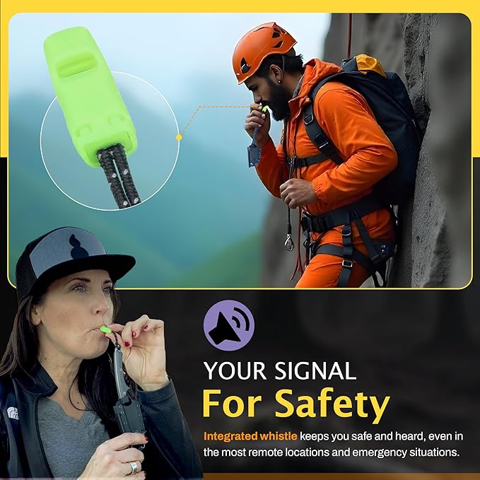 Scout Feather Glow - Fixed Blade Survival Knife with built-in Firestarter for Camping, Hunting, Outdoor Adventure and Culinary Need - VG10 Blade, Whistle, Knife Sharpener, Compact Sheath & G10 Handle