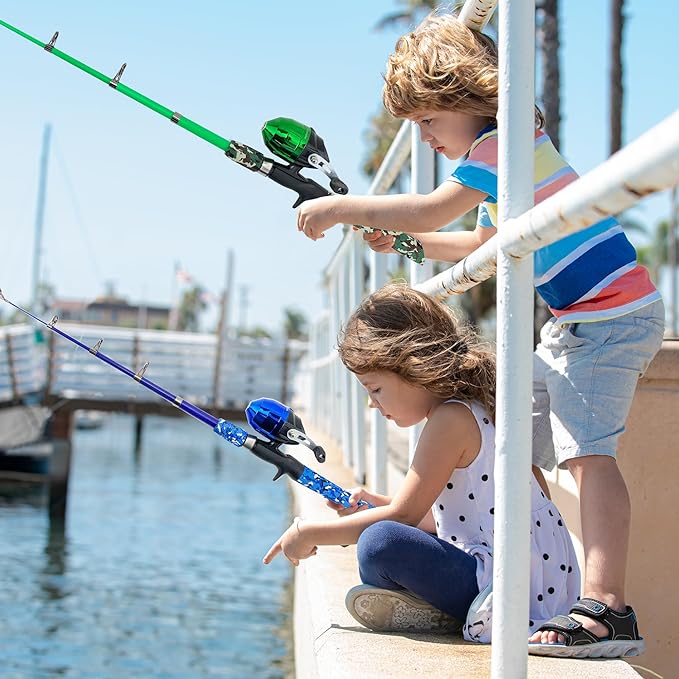 Kids Fishing Pole, Portable Telescopic Kids Fishing Poles for Boys and Girls, Fishing Rod and Reel Combo Kit with Tackle Box, and Fishing Net, Best Fishing Pole for Toddler Youth