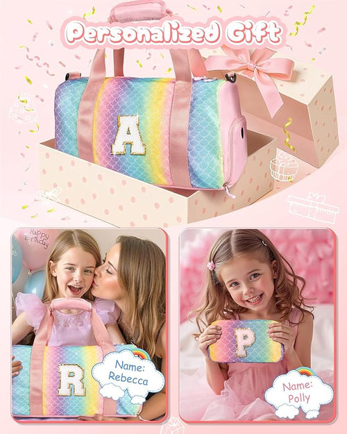 6 7 8 9 10 Year Old Girls Birthday Gift-Girl Gym Bag with Shoe Compartment, Kid Personalized Weekender Overnight Bags, Initial Travel Tote with Makeup Pouch, Easter Gifts for Teen (Letter Q)