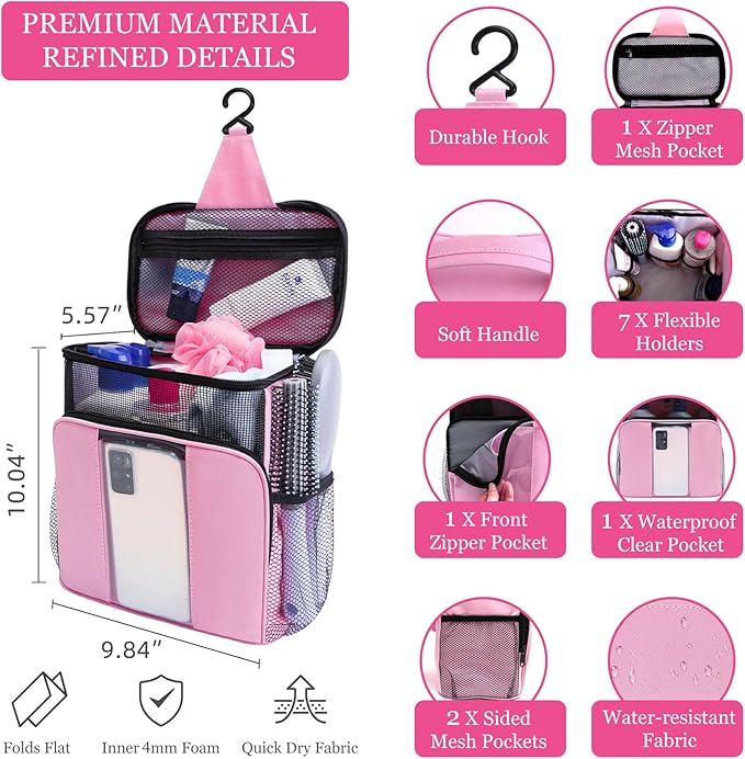 Mesh Shower Caddy,Portable HangingTravel Toiletry Bag Dorm Room Essentials for College Students Girls,Large Makeup Organizer for Full-Sized Toiletries,Travel Essentials for Women Girls Camping Beach