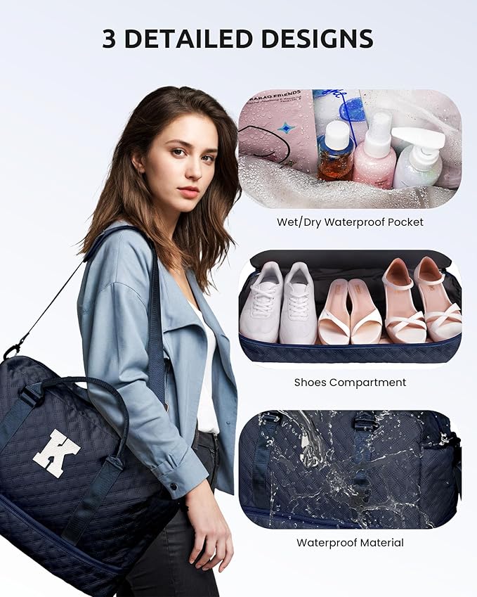 Navy Blue Duffel Bag, Personalized Initial, 12x7x2 inches