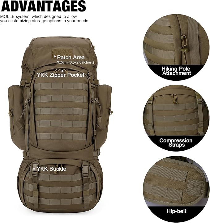 Mardingtop 60L Military Internal Frame Backpack for Hiking,Camping,Hunting,Rucksack Backpack with Rain Cover