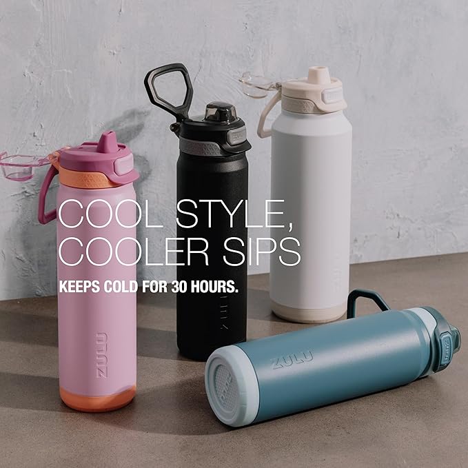 ZULU Powerfill Pro 24oz Stainless Steel Water Bottle with Quick Fill Lid, Triple Walled Vacuum Insulated Metal, Leak Proof Locking Lid, Sip and Chug, Reusable BPA Free, Amethyst