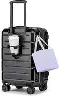 KYME Carry On Luggage 22x14x9 Airline Approved Expandable with Cup Holder 20 Inch Hardshell Carry-On Suitcase with Spinner Wheels TSA Lock Small Lightweight Travel Rolling Luggage Black