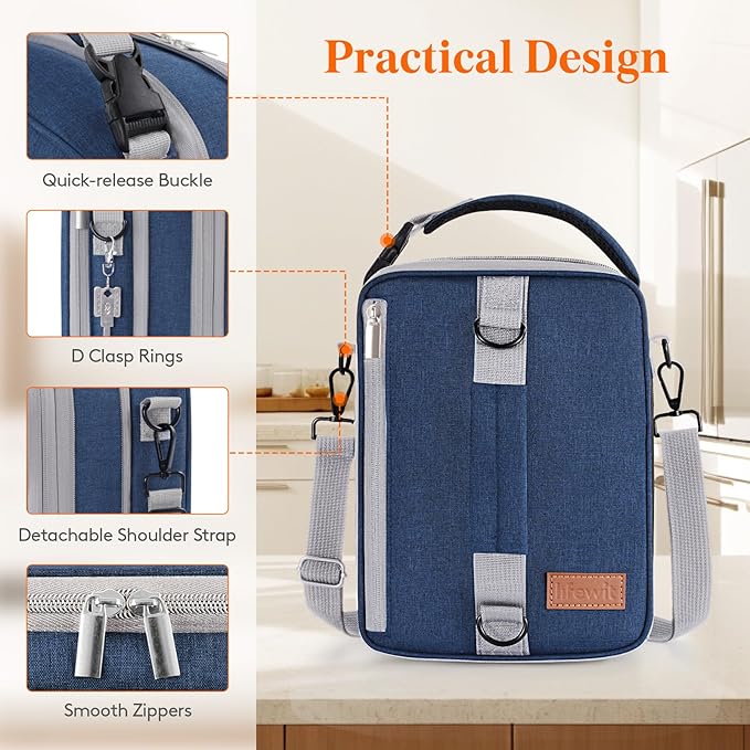 Lifewit Insulated Lunch Box for Men, Expandable Cooler Bag, Freezable Lunch Bag for Women with 2 Ice Packs and Shoulder Straps for Work Travel College, 8.2L Gray and Blue