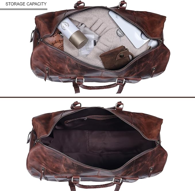 20 Inch Leather Duffel Bags for Men and Women Full Grain Leather Travel Overnight Weekend Leather Bags Sports Gym Duffel for Men