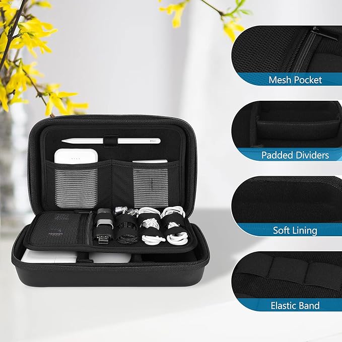ProCase Hard Travel Electronic Organizer Case for MacBook Power Adapter Chargers Cables Power Bank Apple Magic Mouse Apple Pencil USB Flash Disk SD Card Small Portable Accessories Bag
