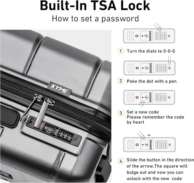 KYME Suitcases with Wheels Hardshell 26 Inch Luggage with TSA Lock Durable Medium Checked Travel Rolling Luggage with Cup Holder for Women Men Silver Grey