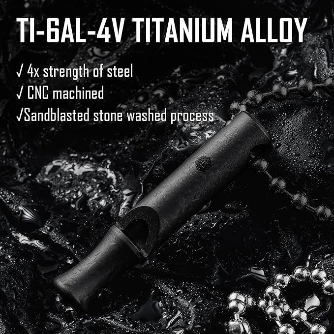 KeyUnity Titanium Emergency Whistle with Metal Lanyard, 120dB+, One-Piece Outdoor Survival Whistle, Ultra-Light, Rustproof
