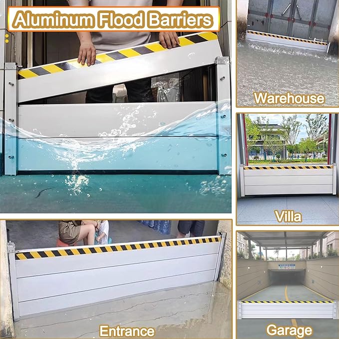 Reusable Flood Barrier, 3/4/5/6/7/8/9/10/11/12/13ft Long Heavy Duty Aluminum Water Barrier Shield for Sliding Glass Door/Driveway/Home Doorway, Removable Stopper Shield with Rubber(H 3.3ft
