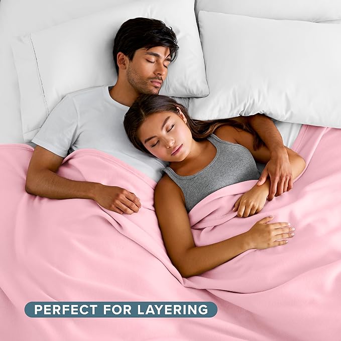 Bare Home Polar Fleece Blanket - Full/Queen - Light Pink - Warm & Cozy - Premium Fleece - Throw for Bed, Sofa, Camping, Travel and Cold Nights - Lightweight Blanket (Full/Queen, Light Pink)
