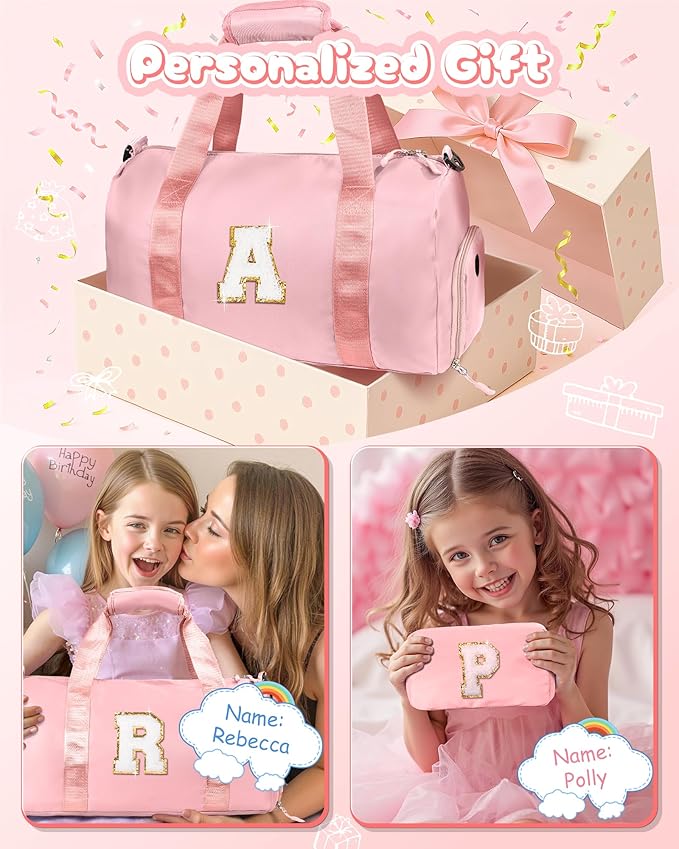 Dorm Room Essentials for Girls-Girl Gym Bag with Shoe Compartment, Kid Personalized Weekender Overnight Bags, Initial Travel Tote with Makeup Pouch, Preppy Stuff Gifts for Kids (Letter F)
