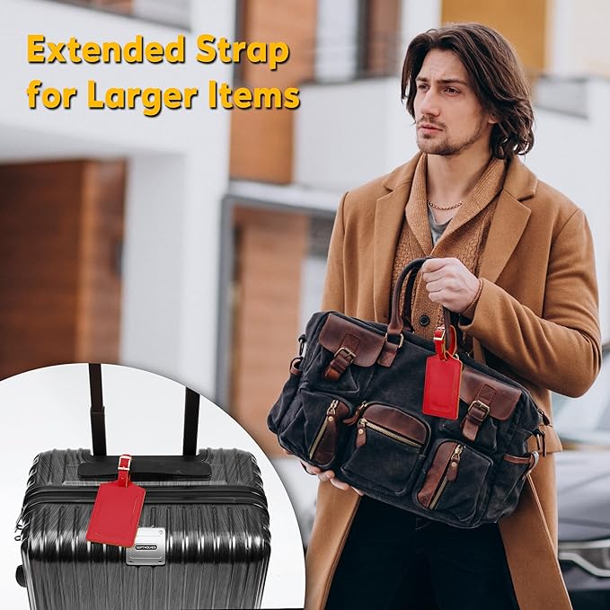 Travelambo Luggage Tags for Suitcases Faux Leather Privacy Protection 2 Pack Bag Tags Travel Accessories Essential, Deep Red