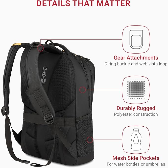 SwissGear Cecil 5505 Laptop Backpack, Black/Gold, 18-Inch