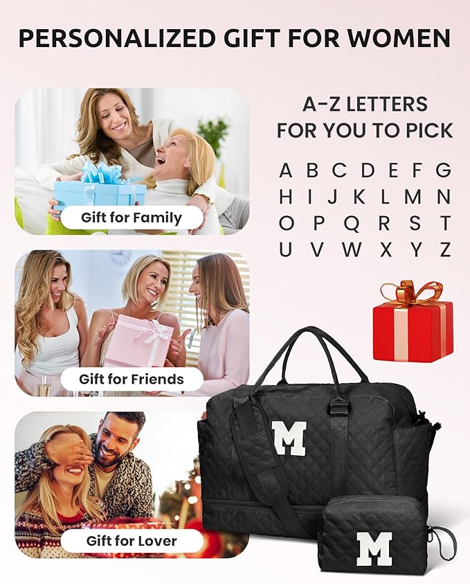 Gifts for Girls Teen Girls - 5 6 7 8 9 10 11 12 13 14 15 16 Year Old-Duffle Travel Bag, Weekender Bag, Overnight Bag for Women Travel Bag with Makeup Bag Gift for family (Letter Z)