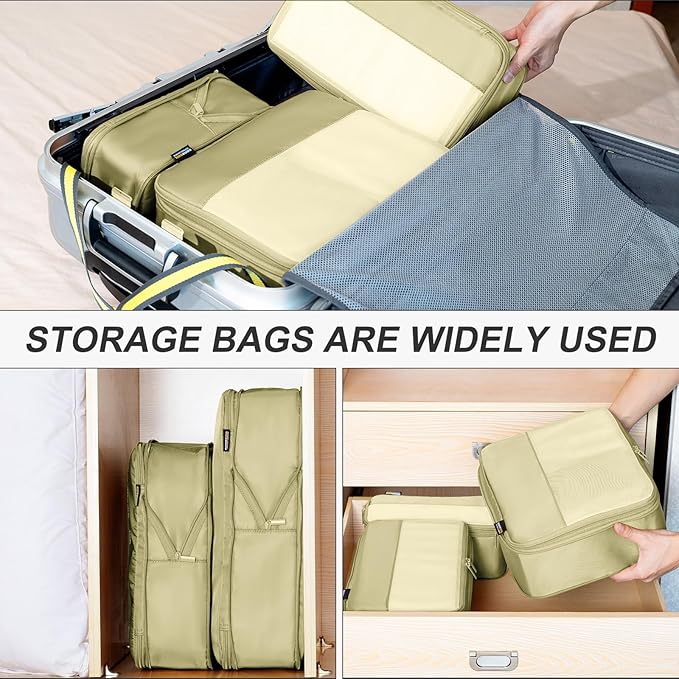 6 Set Compression Packing Cubes for Travel Essentials, Luggage Organizers for Suitcases (Bright Yellow)