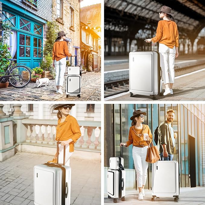 Hard Shell Luggage Sets with Spinner Wheels 4 Piece, Expandable Large Suitcases with TSA Lock, Travel Large Suitcase Set, White Luggage Set