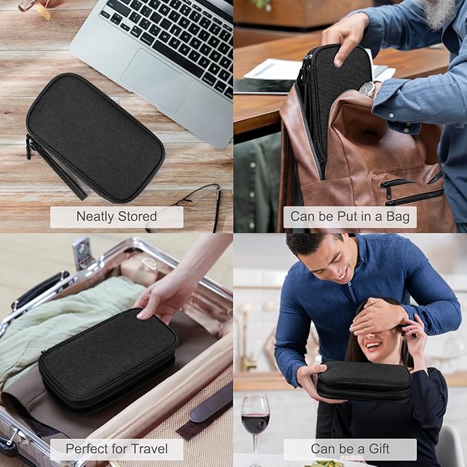 FYY Electronic Organizer, Travel Cable Organizer Bag Pouch Electronic Accessories Carry Case Portable Waterproof Double Layers Storage Bag for Cable, Cord, Charger, Phone, Earphone, Large Size, Black