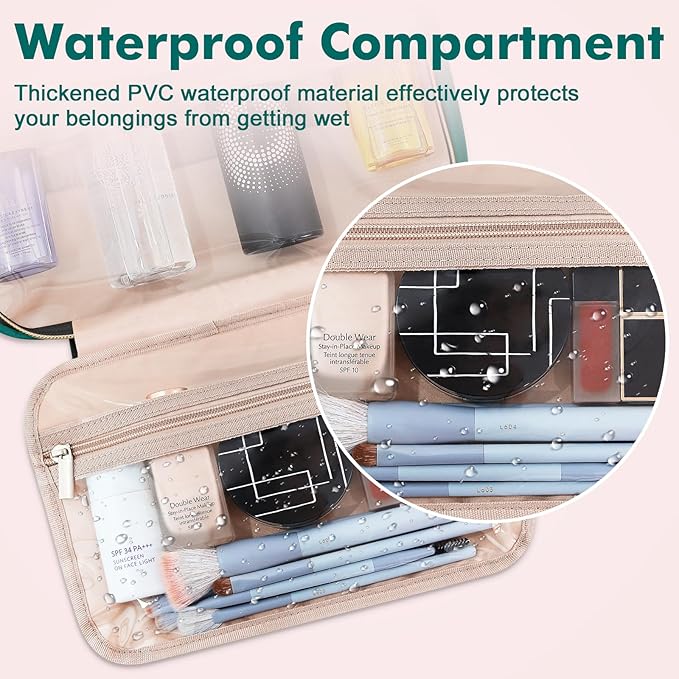 Wedama Toiletry Bag for Women, Medium Cosmetic Travel Bag, Hanging Toiletry Bag for Bathroom, Thickened PVC Waterproof Makeup Bag, Toiletries Bag for Travel Trips and Camping, Turquoise Green