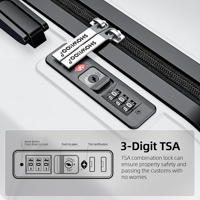 SHOWKOO Luggage Sets Expandable PC+ABS Durable Suitcase Sets Double Wheels TSA Lock White 3pcs