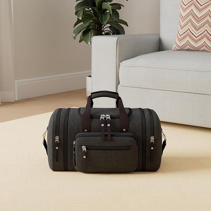 Canvas Expandable Duffle Bag for Men Traveling, Luggage Travel Bag Weekender Overnight Bag,Mens Gym Carry on Duffel Bags