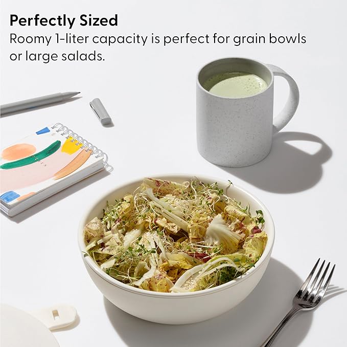 W&P Porter Ceramic Bowl Lunch Container w/ Protective Non-slip Exterior, Charcoal 1 Liter | Lid & Snap-tight Silicone Strap | Food Storage, Bento Box, Meal Prep | BPA-Free Ceramic