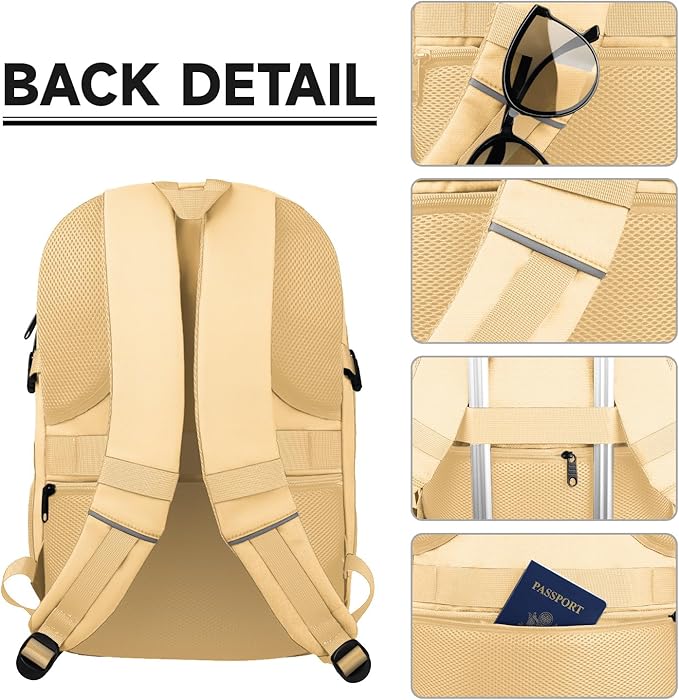 Lapsouno Extra Large Backpack, Laptop Backpack, Carry on Backpack, Sturdy 17 Inch TSA Friendly with USB Port, College School Bag Gifts for Men Women, Light Yellow
