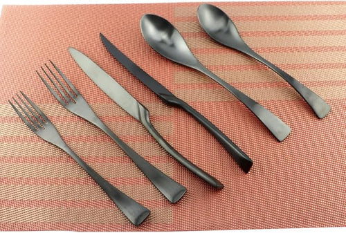 6-Piece Flatware Set,Extra Thick Heavy Duty - 18/10 Stainless Steel Cutlery Sets,High Matte Finish Black Flatware Sets Service for 1,Multipurpose Use for Home,Kitchen,Tableware Utensil Sets
