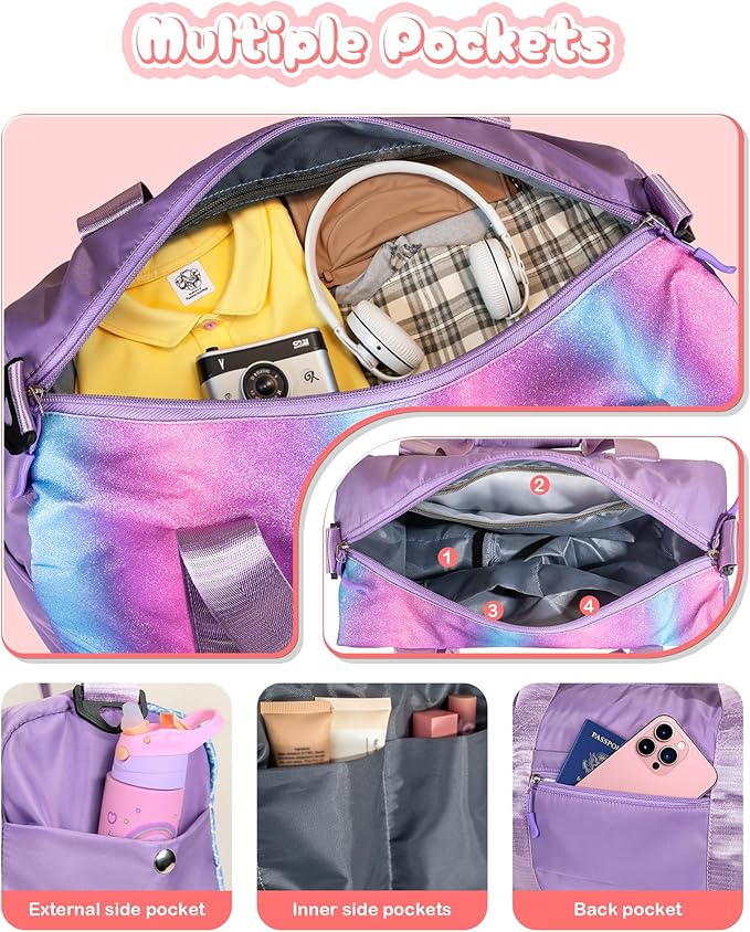 Tween Girls Gifts Trendy Stuff-Girl Gym Bag with Shoe Compartment, Kid Personalized Weekender Overnight Bags, Initial Travel Tote with Makeup Pouch, Preppy Things for Kids (Letter E)