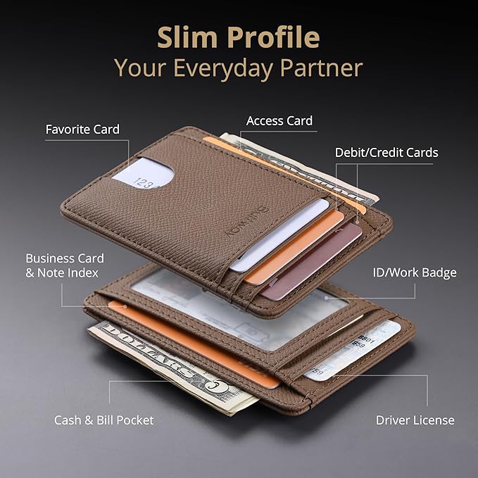 Buffway Slim Minimalist Front Pocket RFID Blocking Leather Wallets for Men and Women - Galaxy Maroon