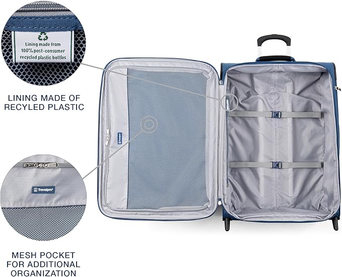Travelpro Maxlite 5 Softside Expandable Upright 2 Wheel Checked Luggage, Lightweight Suitcase, Men and Women, Ensign Blue, Checked Medium 26-Inch