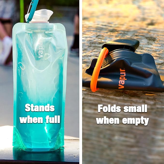 Vapur Flexible, Collapsible Wide Mouth Anti-Bottle with Detachable Carabiner, 34 Ounce, Malibu Teal, Pack of 1