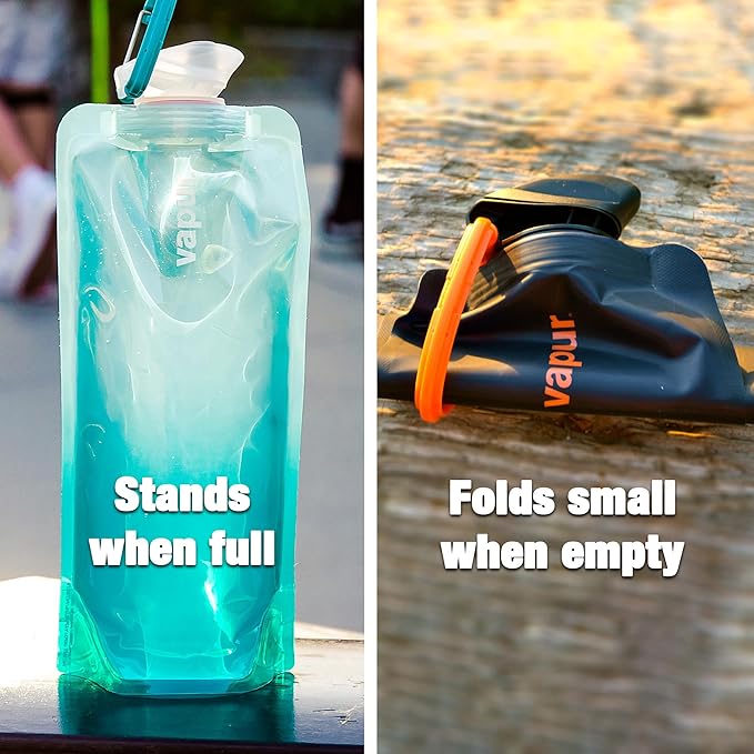 Vapur Flexible, Collapsible Wide Mouth Anti-Bottle with Detachable Carabiner, 23 Ounce, Olive, Pack of 2
