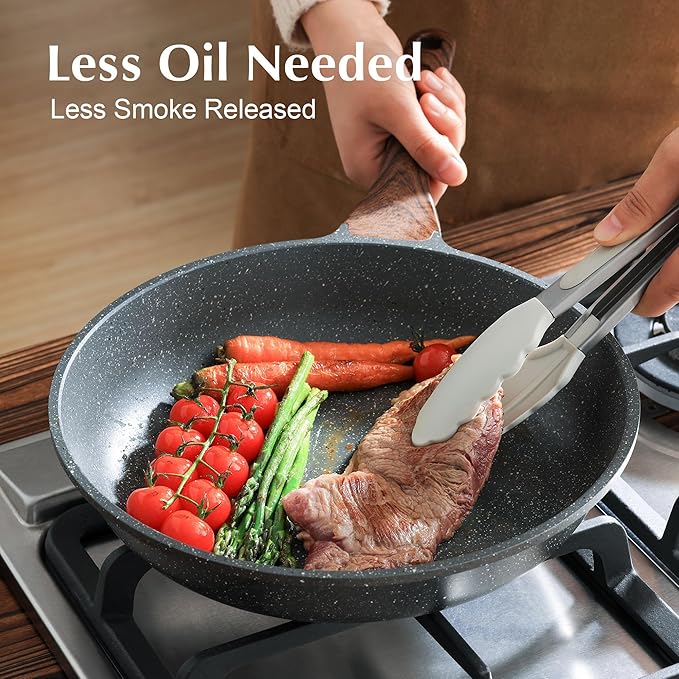 SENSARTE Nonstick Frying Pan Skillet with Lid, Omelet Pan with Cover, Healthy Cooking Chef's Pan, Kitchen Cooking Pan, Free of Intentionally Added PFOA/PFOS (12.5inch + Glass Lid)