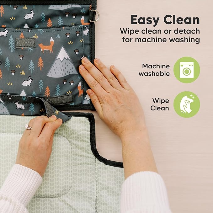 KeaBabies Portable Diaper Changing Pad - Large Waterproof Baby Changing Mat, Compact Travel Diaper Clutch, Functional Pockets Fit Newborn Essentials, Wipeable & Padded Baby Changer (Fox Vale)