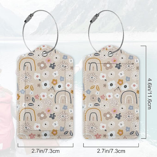 2Pcs Luggage Tag for Suitcase Boho Flowers Rainbow Cute Suitcase Tag with Privacy Flap & Name ID Label & Metal Loop,Travel Bag Luggage Tags for Women