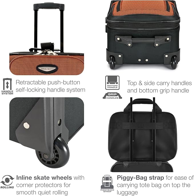 Travel Select Amsterdam 4-Piece Softside Expandable Rolling Luggage Set, Lightweight 2-Wheel Suitcases, Packing Cubes, Travel Tote, Durable Polyester Construction, Orange