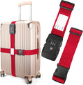 Luggage Straps, Red TSA Approved Luggage Strap Belt with Combination Lock for Suitcases, 2 Pack Adjustable Heavy Duty Cross Suitcase Straps with Name Tags for Travel, Carry On Bags, Protect Luggage