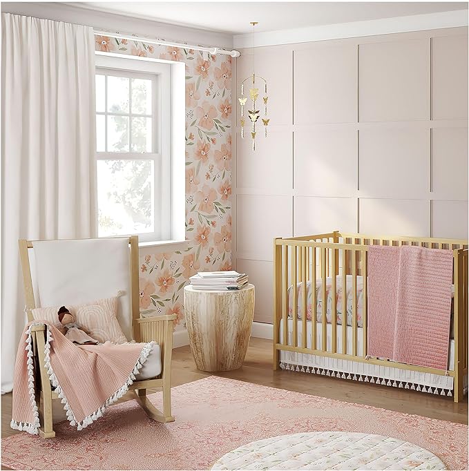 Crane Baby Floral Crib Sheets, 100% Cotton, Breathable Baby Bedding for Standard Mattress, Pink Nursery Decor, Machine Washable Pink Floral Crib, Toddler Sheets
