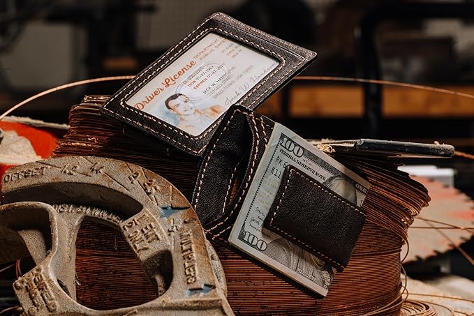 House of Jack Co. Corbin Slim Money Clip Wallet for Men, Strong Magnetic Clip with Exterior ID Window, Full Grain Cowhide Leather Front Pocket, Brown