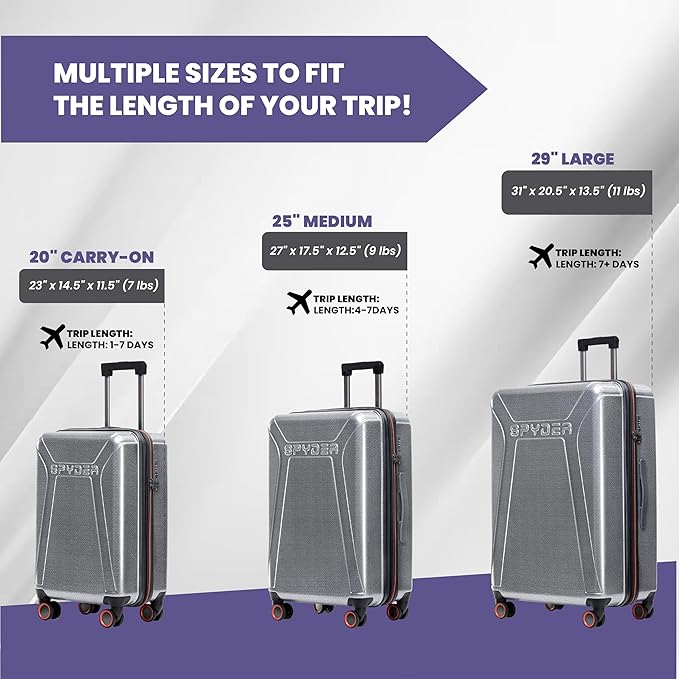 Spyder Traverse 29 Inch Large Expandable Hardside Upright Suitcase with 360° Spinner Wheels, TSA Approved Lock, Silver