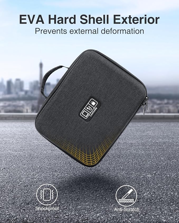 Luxtude Electronics Organizer Travel Case Large, Tech Organizers Travel Case, Hard Charger Organizers, Portable Cable Organizer, Travel Essentials for Charger/Mouse/Cash/Card, Tech Gifts