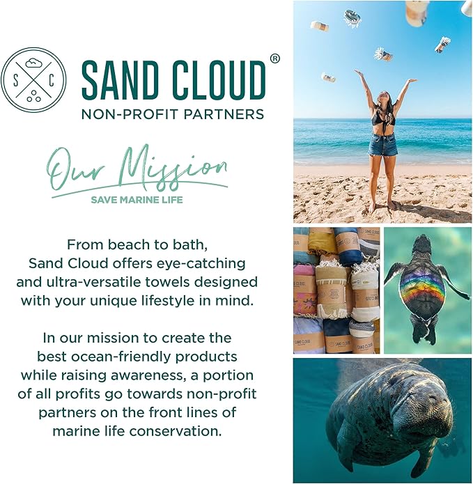 Sand Cloud Extra Large Turkish Beach Towel - Free 100% Organic Cotton Yarn Quick Dry for Beach, Picnic, Blanket or Bath As Seen on Shark Tank Marine Life (Whale XL)
