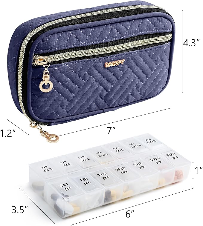 BAGSFY Pill Organizer Case 2 Times a Day- Weekly Medicine Organizer Travel Pill Box with Removable 7 Day Medicine Case Container for Fish Oil, Vitamin, Supplement