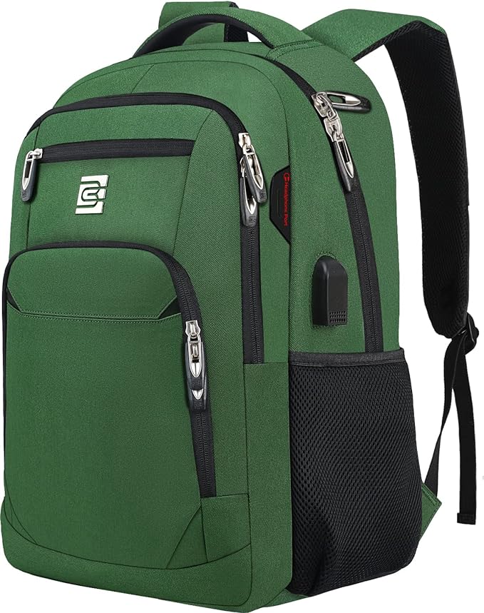 Laptop Backpack,Business Travel Anti Theft Slim Durable Laptops Backpack with USB Charging Port,Water Resistant College Computer Bag for Women & Men Fits 15.6 Inch Laptop and Notebook-Green