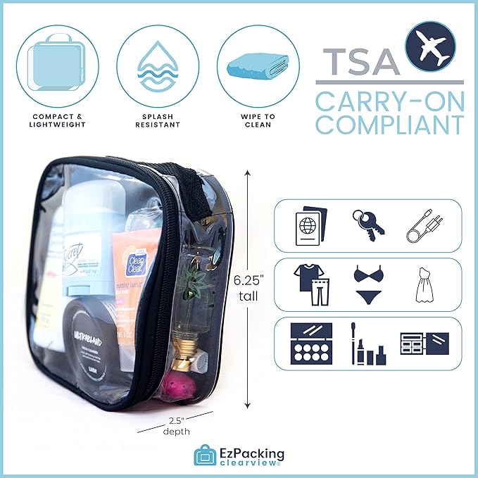 EzPacking Clear TSA Approved 3-1-1 Travel Toiletry Bag for Carry On/Quart Size Transparent Liquids Pouch for Airport Security/See Through Vinyl & PVC Plastic Organizer for Men and Women (Royal Blue)