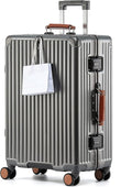 HotWay 20 Inch Carry On Luggage with Leather Handle, PC Zipperless Suitcase with Spinner Wheels and TSA Locks, 22x14x9 Airline Approved Luggage for Travel, Grey