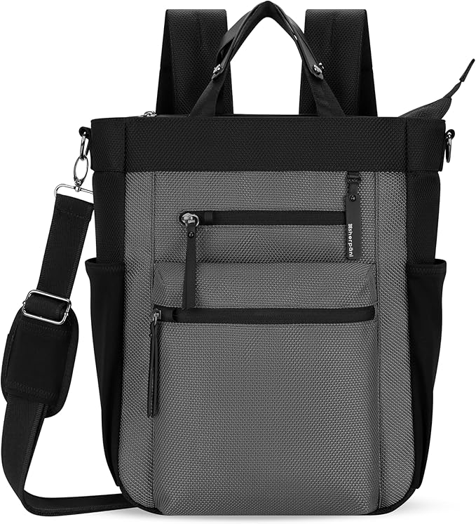 Sherpani Soleil, Anti Theft Convertible Backpack, 3 in 1 Tote Bag, Cross Body Purse, 18L Travel Backpack, Travel Gifts for Women, RFID Protection, Metal Hardware Fits 13” Laptop (Granite)