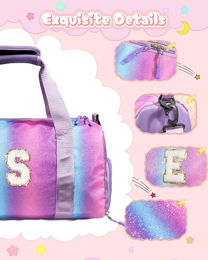 Daughter Birthday Gifts-Girl Gym Bag with Shoe Compartment, Kid Personalized Weekender Overnight Bags, Initial Travel Tote with Makeup Pouch, Graduation Gift for Girls (Letter Y)