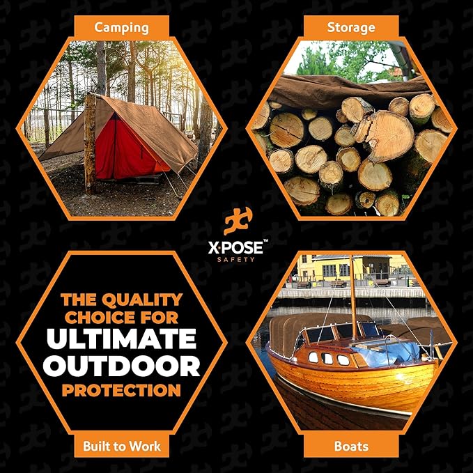 Multipurpose Protective Cover Brown Poly Tarp 30' x 50' - Durable, Water Resistant, Weather Resistant - 5 Mil Thick Polyethylene - by Xpose Safety